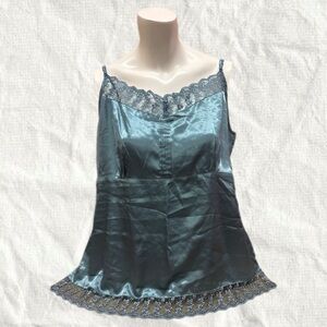 Y2K Elegant Teal Lace Trim Women's Top XL Bohemian Fairy